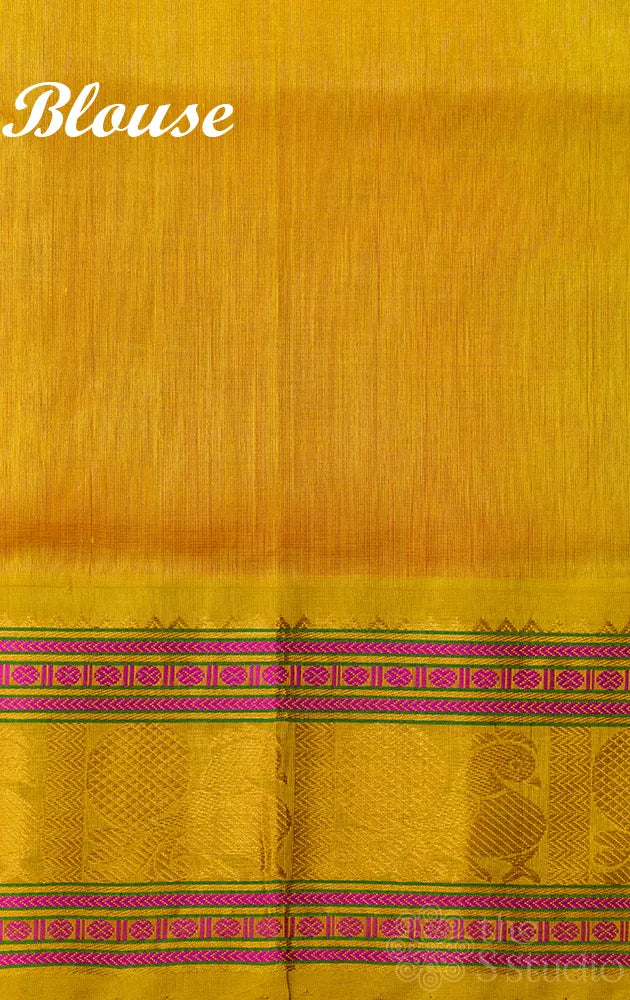 Peach  handloom cotton silk saree with zari deer buttas