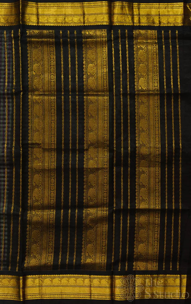 Multicolour checks handloom silk cotton saree with korvai border