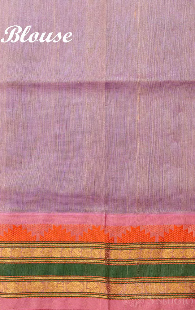 Cobalt blue plain  silk cotton saree with korvai light pink border