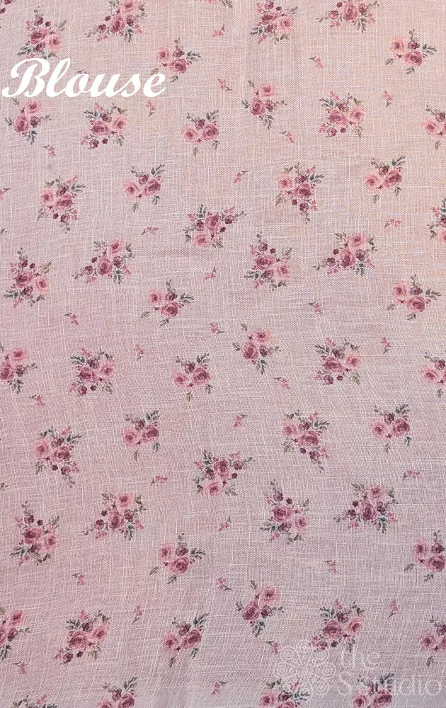 Off white linen saree with onion pink small floral prints