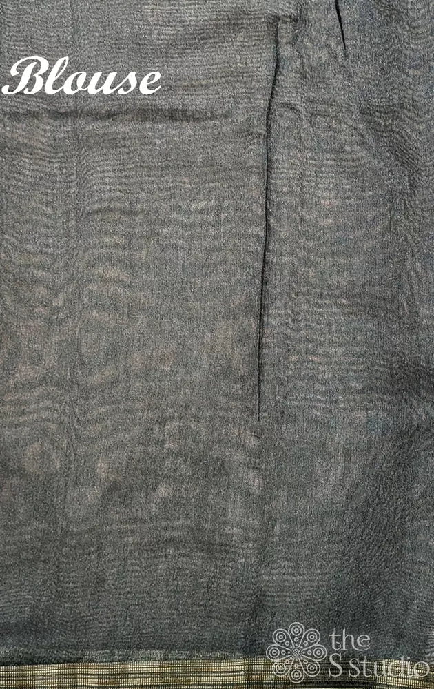 Black linen saree with big floral prints