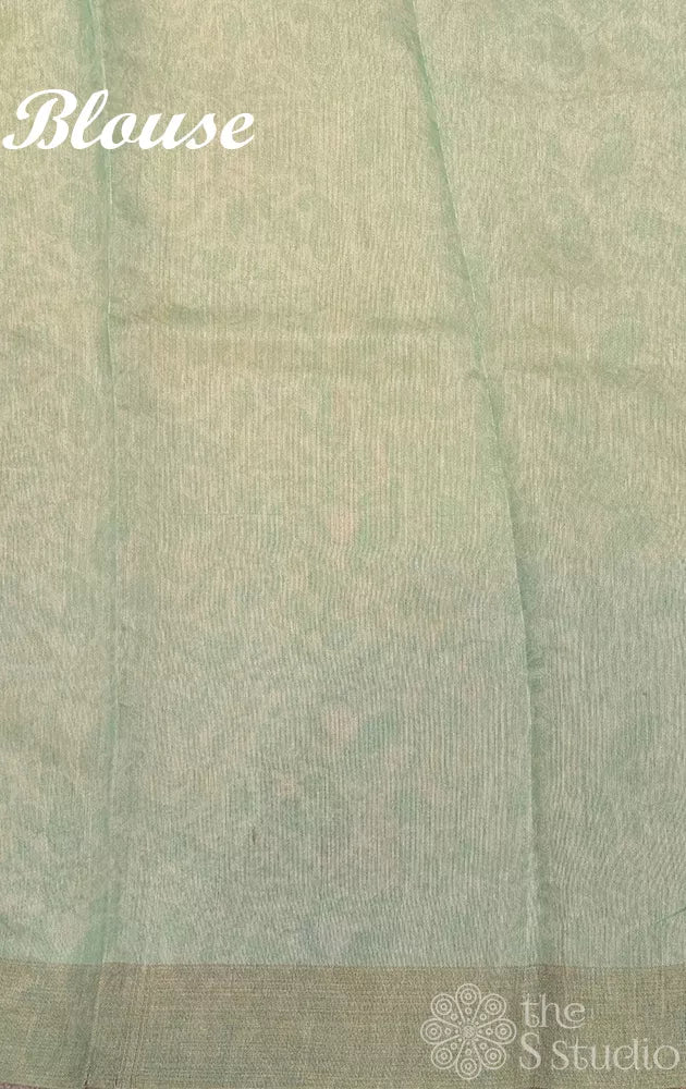Sea green linen saree with paisley prints