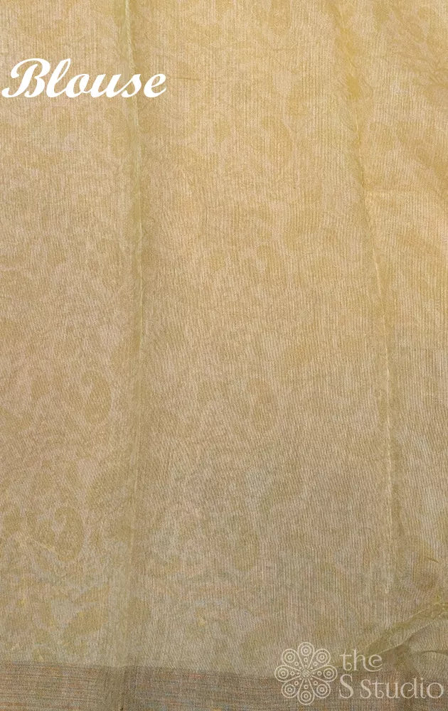 Yellow linen saree with paisely prints