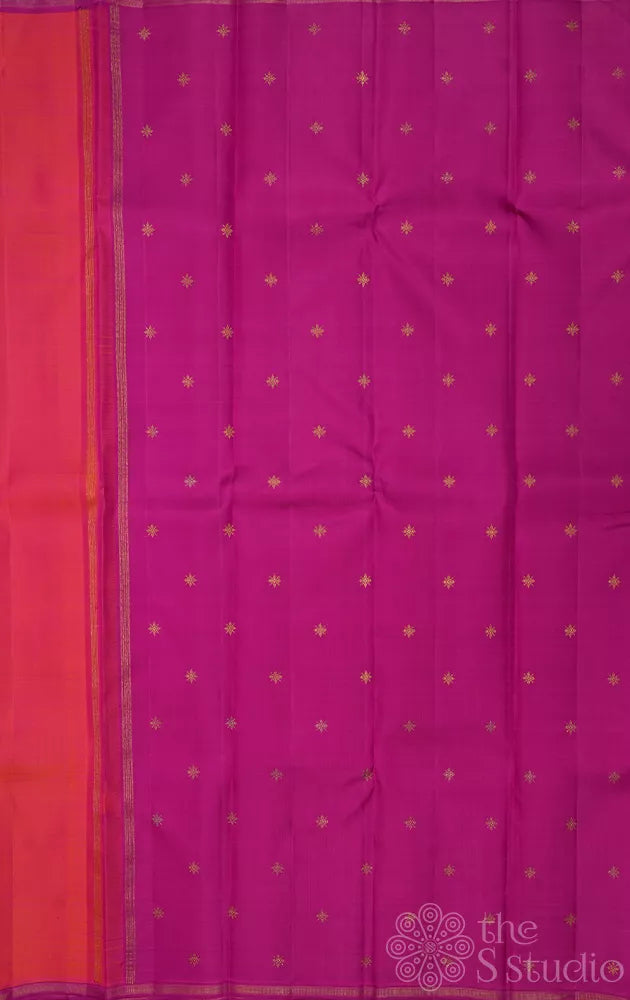 Peach plain kanchi silk saree with contrast pallu