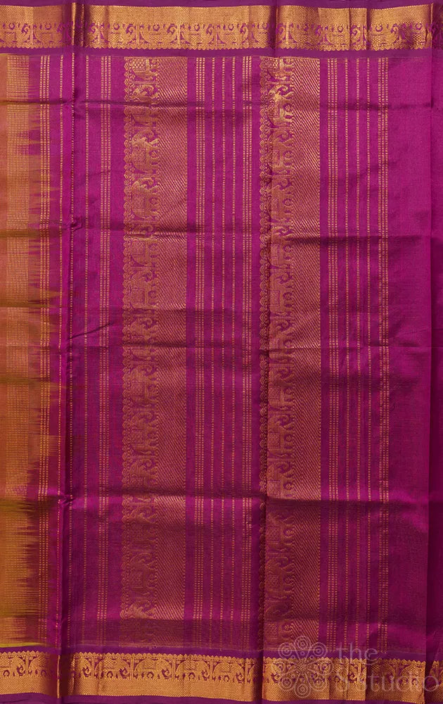 Peach vairaoosi cotton silk saree with magenta zari border