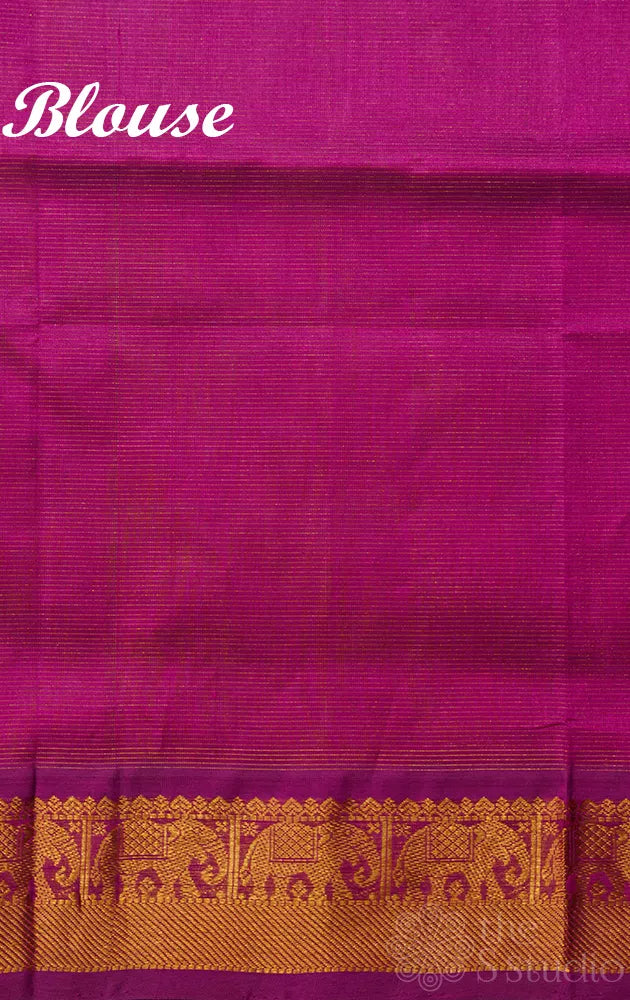Peach vairaoosi cotton silk saree with magenta zari border