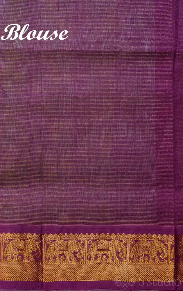 Light pista green vairaoosi silk cotton saree with purple zari border