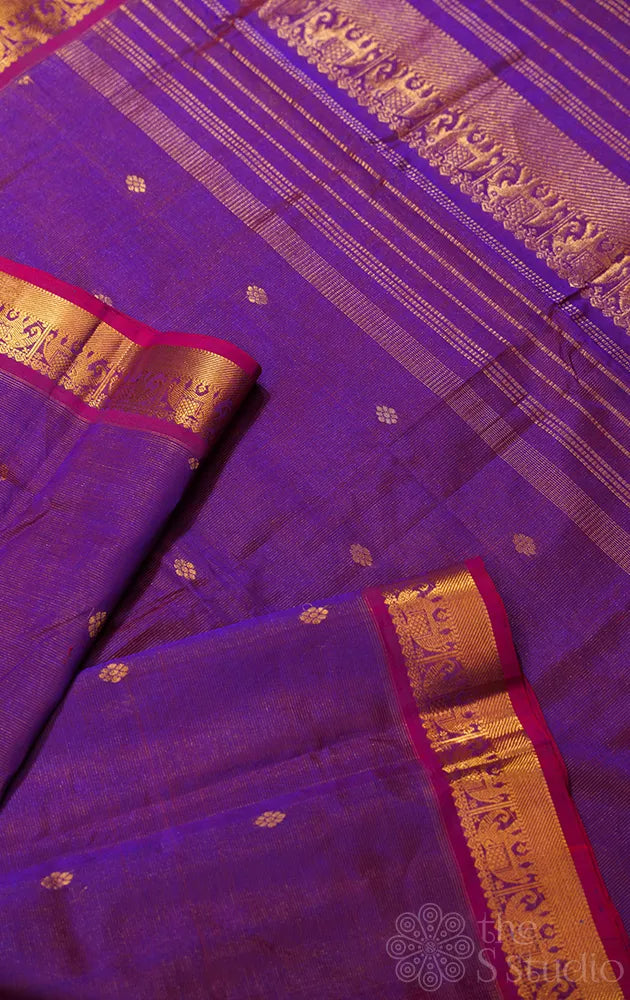 Purple vairaoosi handloom silk cotton saree with zari buttas