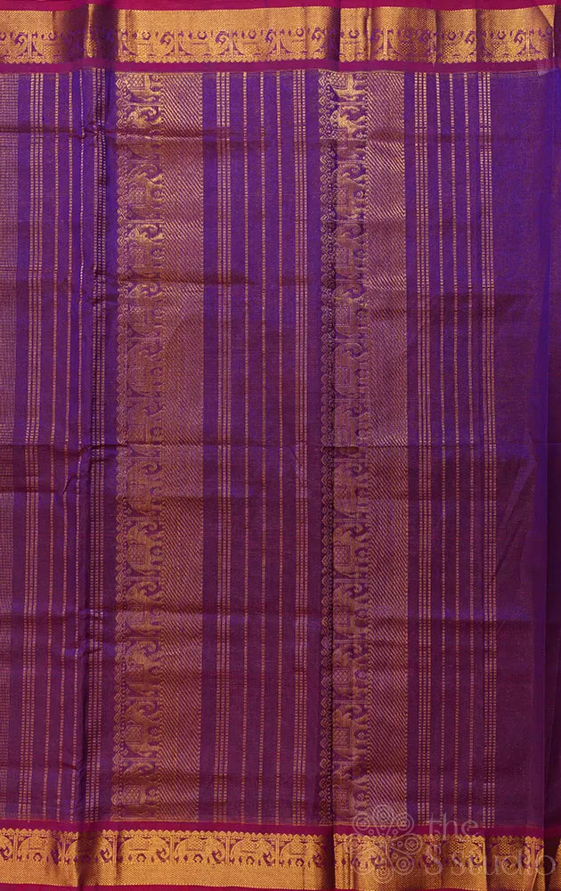 Purple vairaoosi handloom silk cotton saree with zari buttas