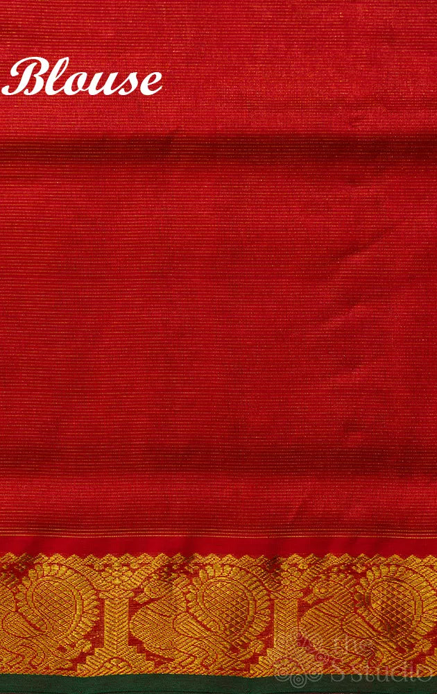 Red handloom vairaoosi silk cotton saree with green selvedge