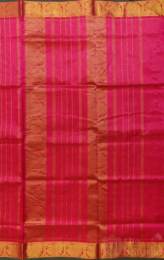 Pink vairaoosi silk cotton saree with annam zari buttas