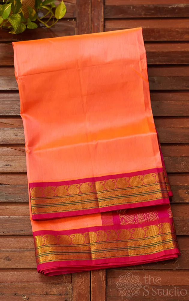 Light orange handloom silk cotton saraee with korvai border
