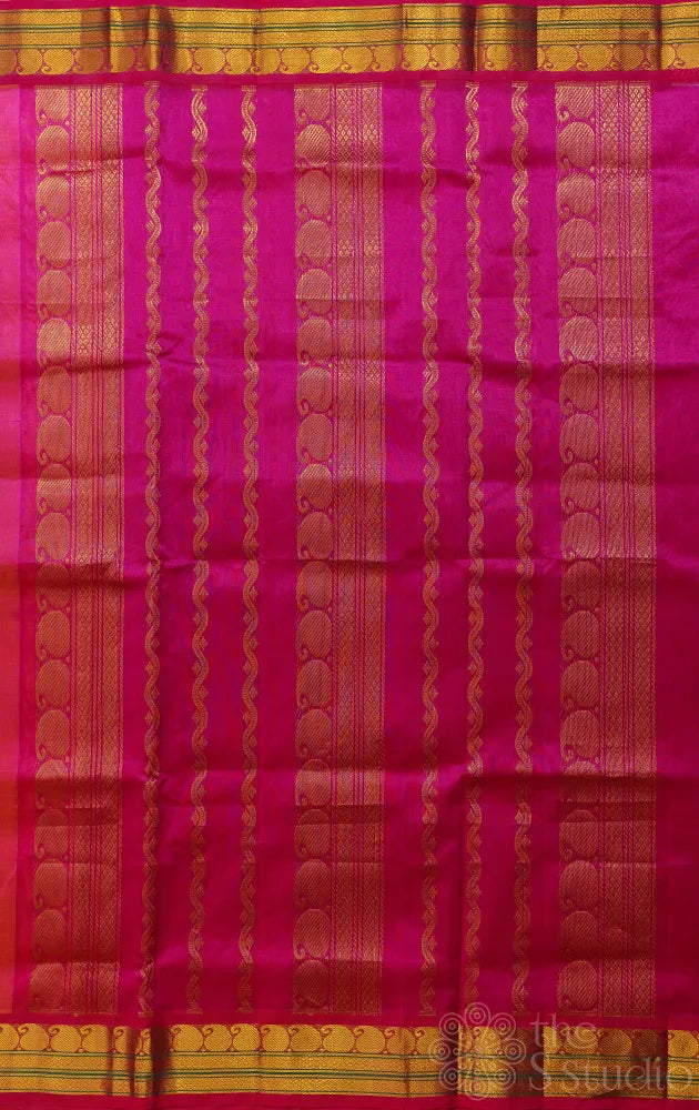 Light orange handloom silk cotton saraee with korvai border
