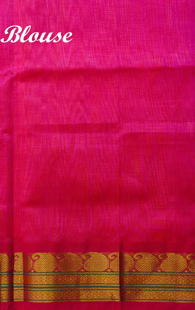 Light orange handloom silk cotton saraee with korvai border