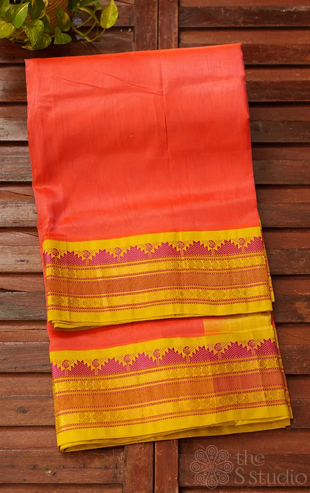 Peach handloom cotton silk saree with korvai border