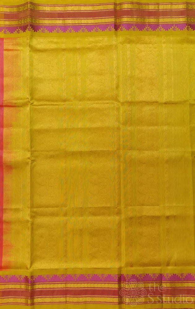 Peach handloom cotton silk saree with korvai border