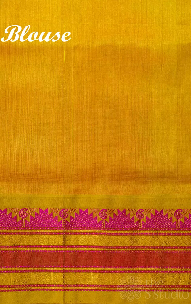 Peach handloom cotton silk saree with korvai border