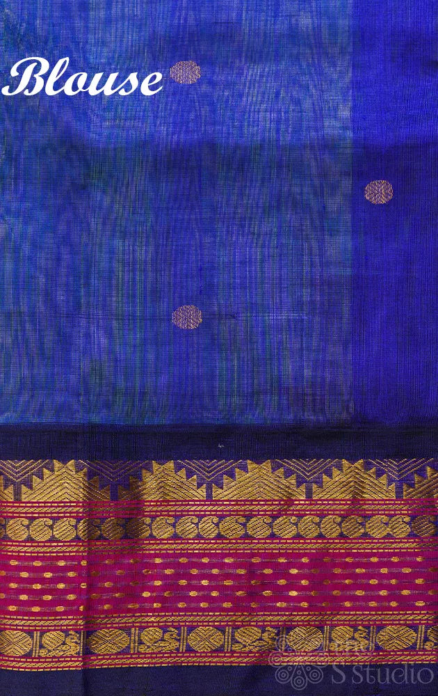 Light blue kanchipuram silk cotton saree with navy blue korvai border
