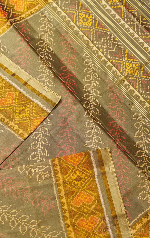 Greenish grey rajkot patola saree with tissue border