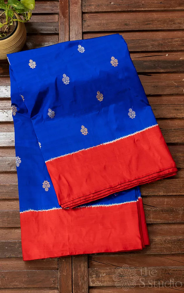Royal Blue ikkat Silk Saree with contrast pallu