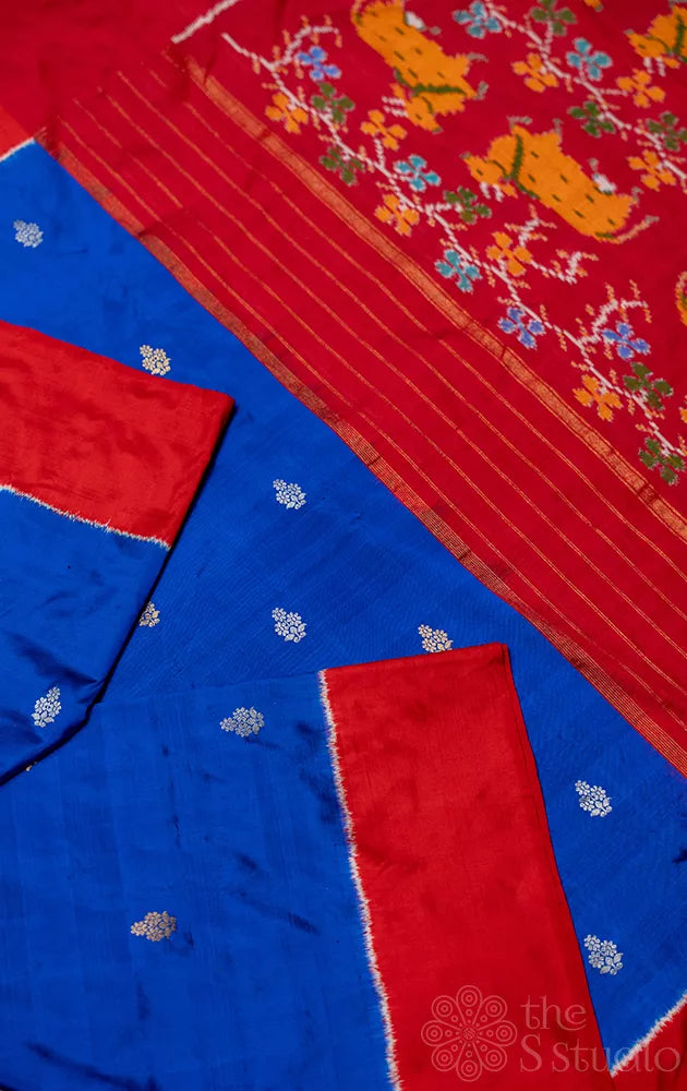 Royal Blue ikkat Silk Saree with contrast pallu