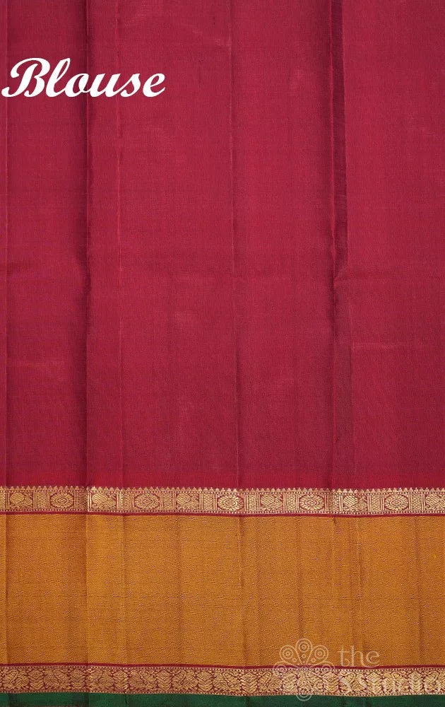 Rust kanchipuram silk saree with rettaipet border