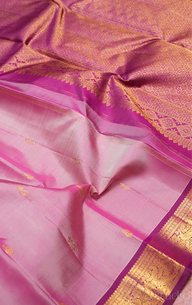 Onion pink kanchipuram silk saree with purple small border