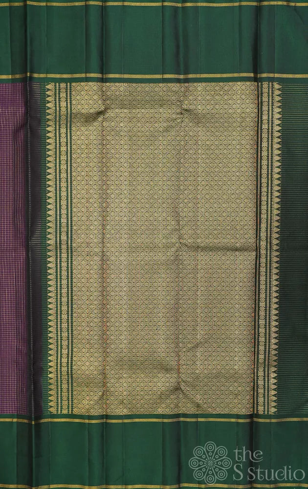 Deep jamun kanchipuram silk saree with zari checks and rettaipet border