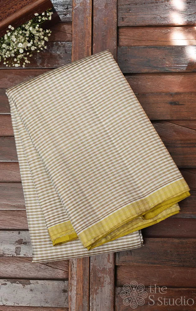 Off white kanchi silk saree with light green checks