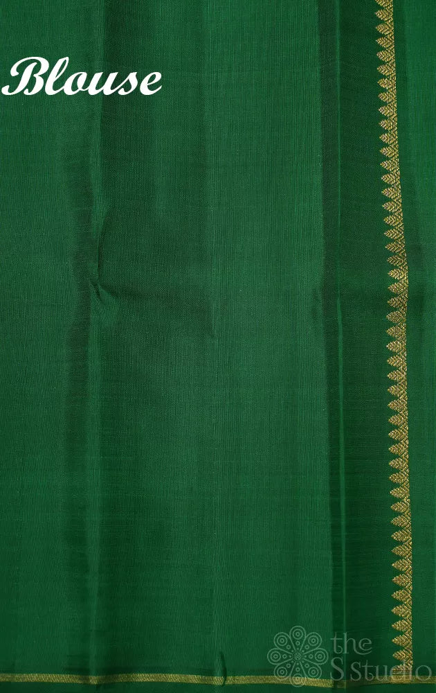 Mustard yellow kora Kanchipuram silk saree with zari buttas