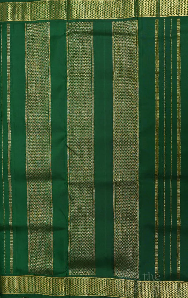 Mustard madisar kanchipuram silk saree with korvai green border