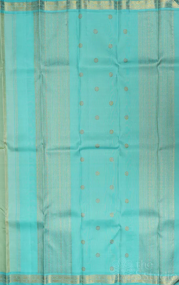 Light pista green small border kanchi silk saree with thread buttas
