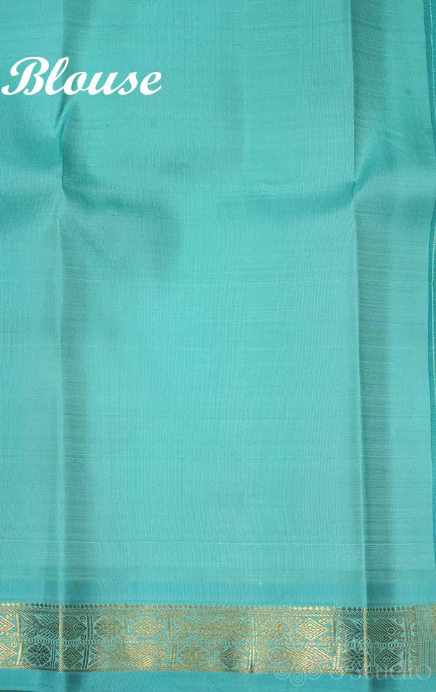 Light pista green small border kanchi silk saree with thread buttas