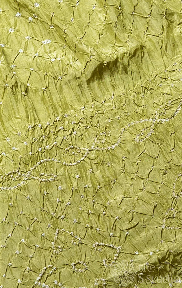 Handmade Pista Green Semi Silk Bandhani Saree with paithani style pallu