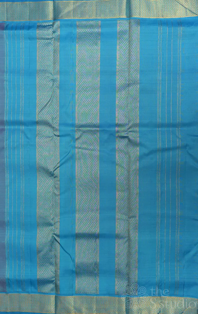 Red madisar 10 yards kanchipuram silk saree with korvai anandha blue border
