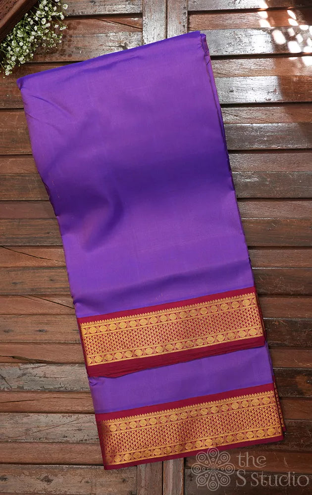 Light violet madisar 10 yards kanjivaram silk saree with korvai maroon border