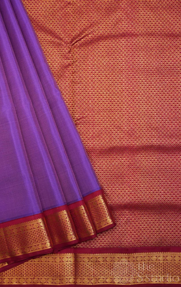 Light violet madisar 10 yards kanjivaram silk saree with korvai maroon border