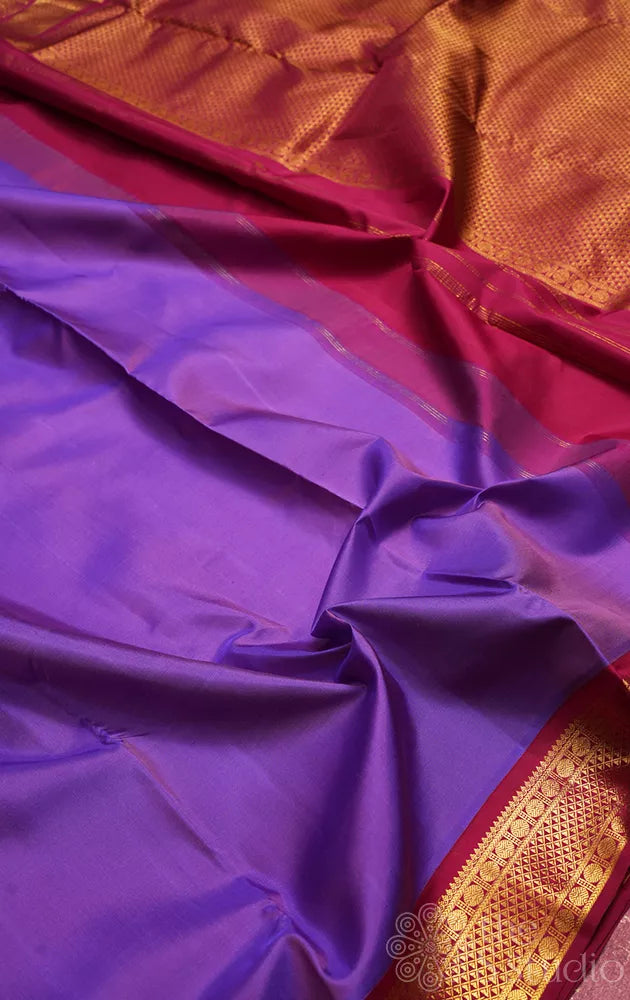 Light violet madisar 10 yards kanjivaram silk saree with korvai maroon border