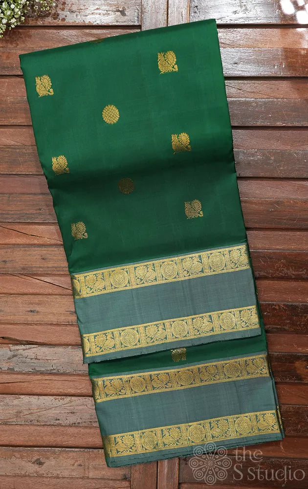 Green 10 yards madisar kanchipuram silk saree with rettaipet border