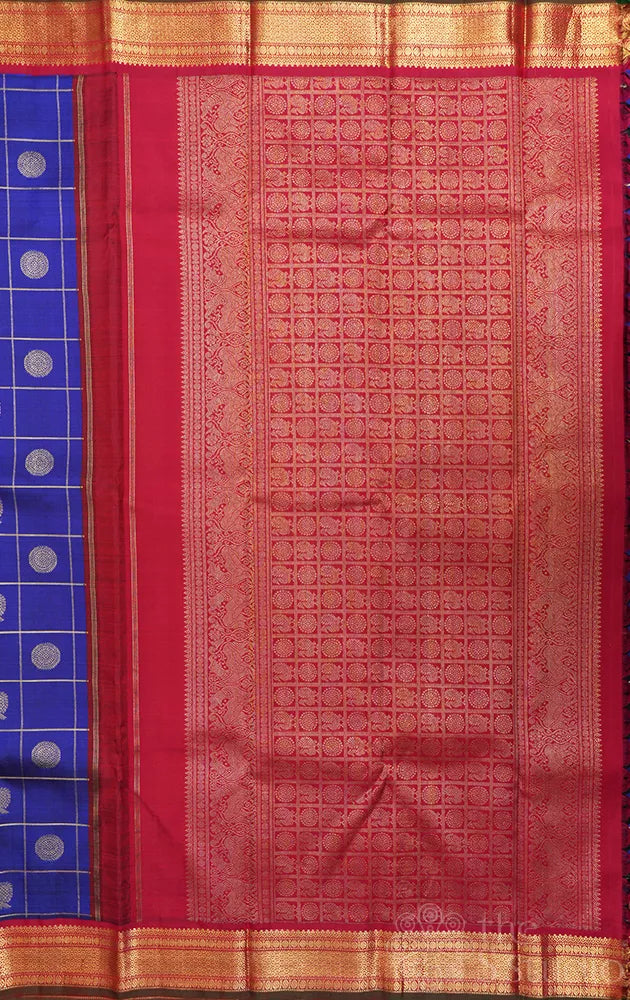 MS blue Kanchipuram silk saree with zari checks