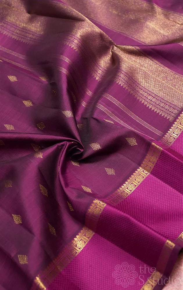 Purple kanchi pattu saree with magenta border