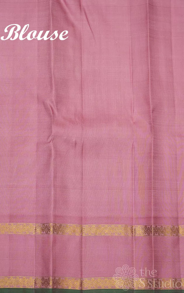 Brown kanjivaram silk saree with contrast pallu