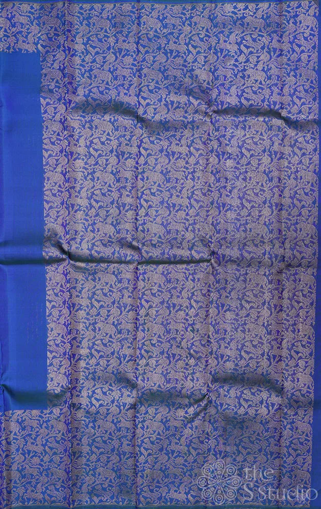 Peacock blue kanjivaram silk saree with vanasingharam border and pallu