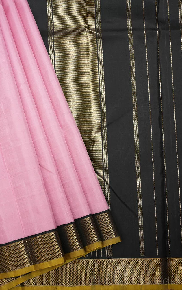Light lotus pink kanjivaram silk saree with black small border