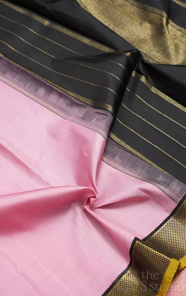 Light lotus pink kanjivaram silk saree with black small border