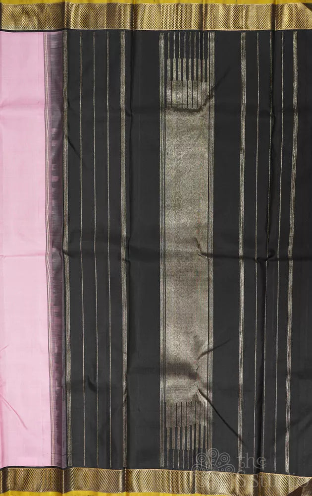 Light lotus pink kanjivaram silk saree with black small border