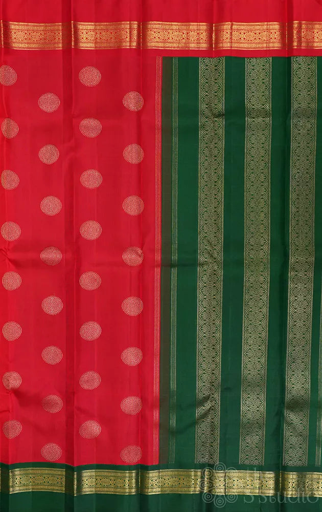 Light peach korvai kanjivaram silk saree with red and green korvai border