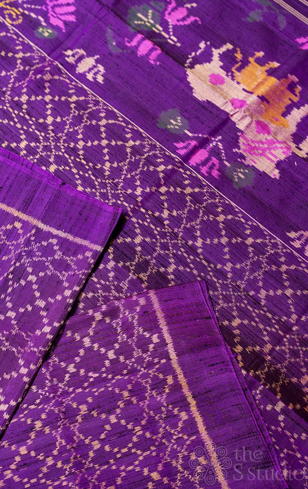 Royal Purple rajkot patola ikkat pure silk saree with pichwai design weave pallu