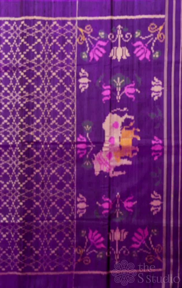 Royal Purple rajkot patola ikkat pure silk saree with pichwai design weave pallu