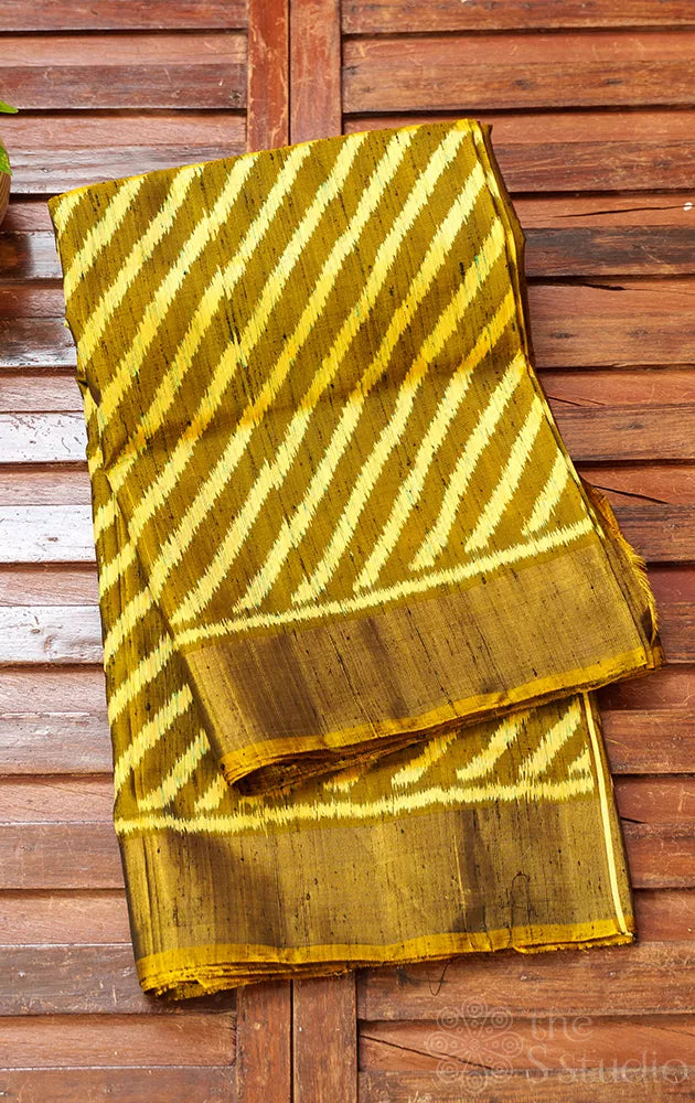 Mehandi Green rajkot patola ikkat pure silk saree with zari pallu